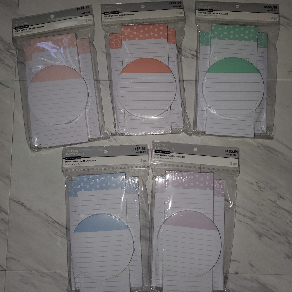 5 Packs of Notepads / List Pads